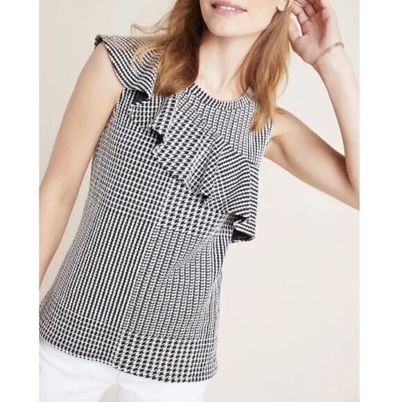 Anthropologie Dolan Callan Ruffled Houndstooth Top - Picture 2 of 7